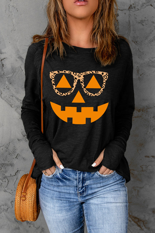 Pumpkin Face Graphic Long Sleeve T-Shirt