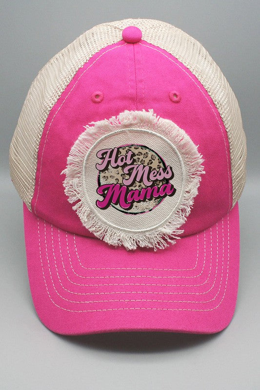 Hot Mess Mama Leopard Circle Graphic Trucker Hat