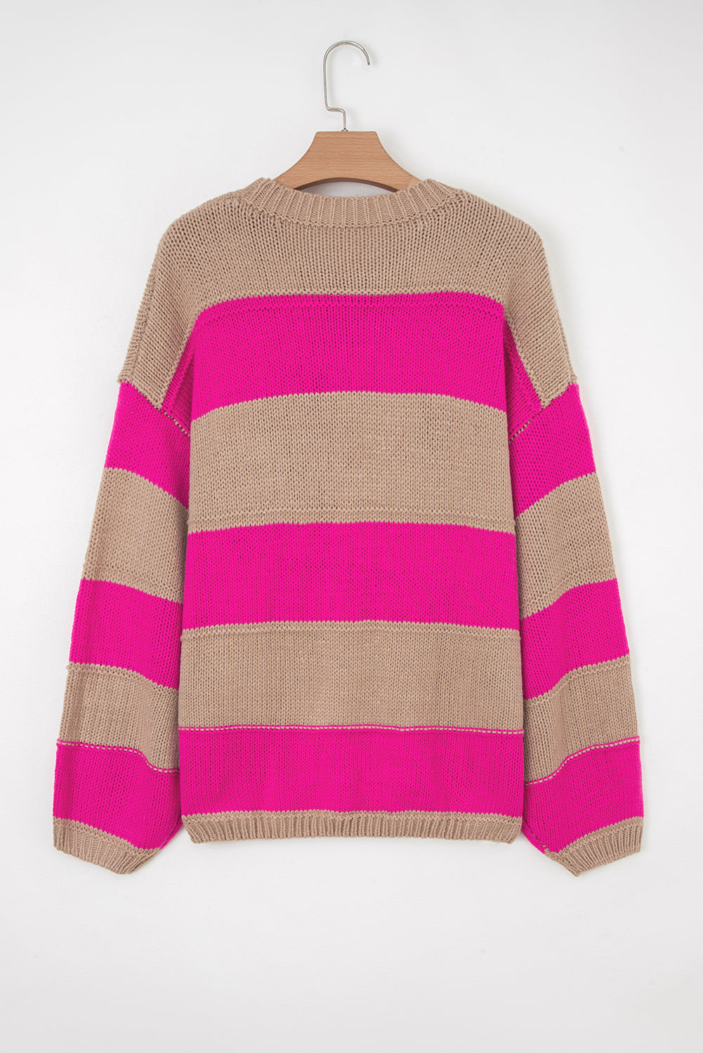 Khaki Stripe Color Block PLus Size Drop Shoulder Sweater