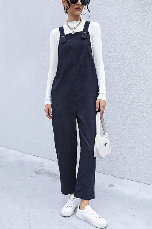 Button Detail Corduroy Overalls with Side Pockets - Make'm Blush Boutique 