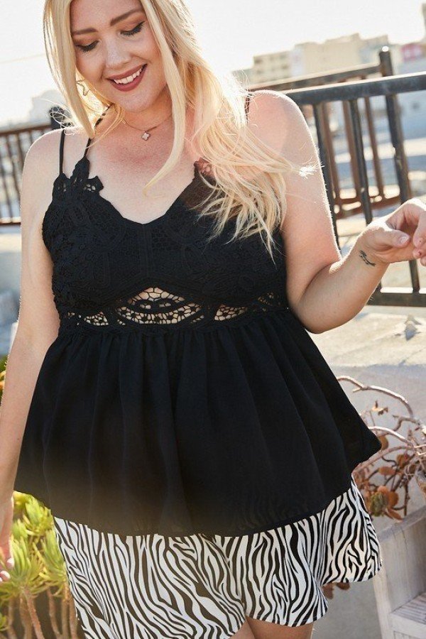 Lace Trim Detail Two Shoulder Back Cross Top - Make'm Blush Boutique