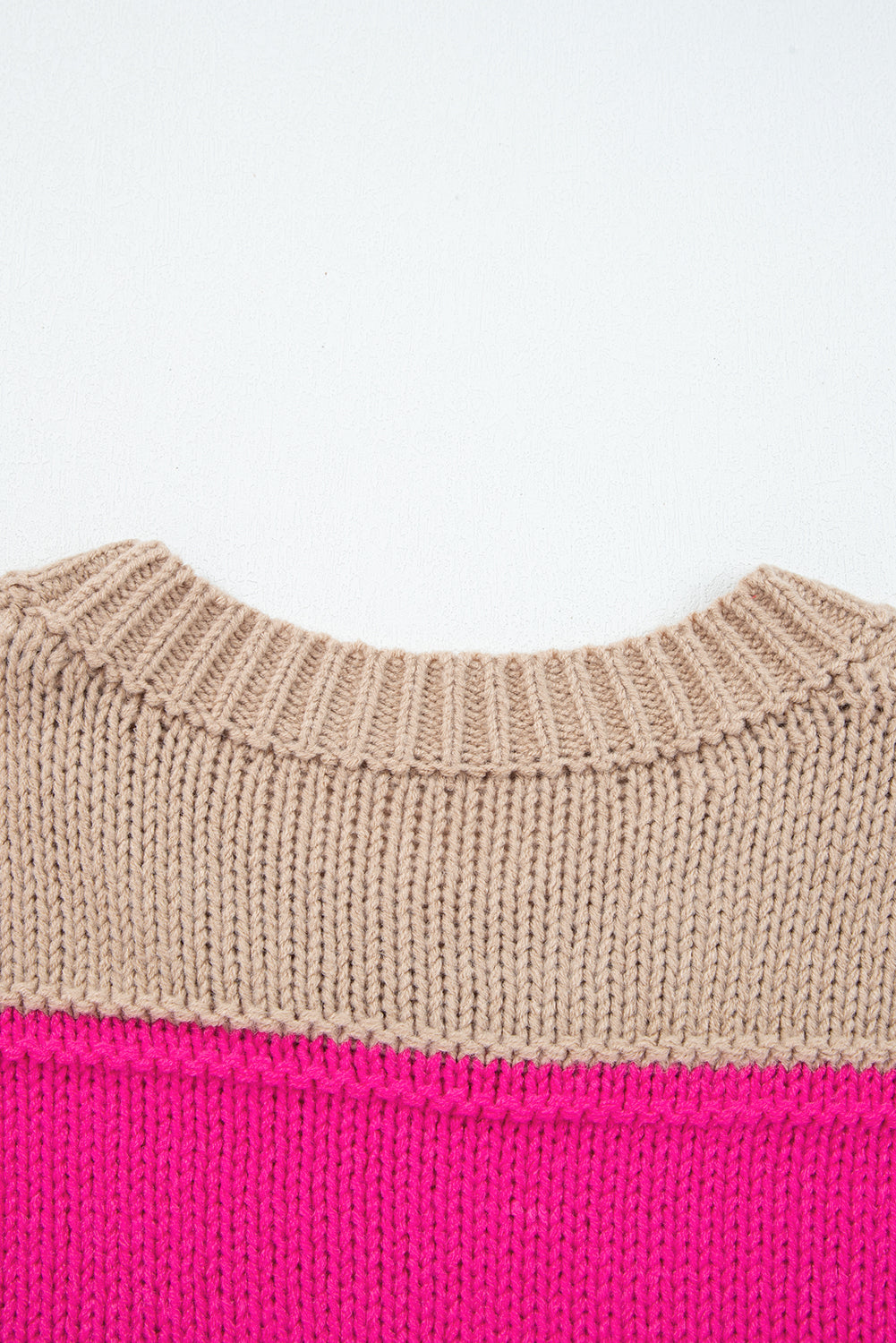 Khaki Stripe Color Block PLus Size Drop Shoulder Sweater