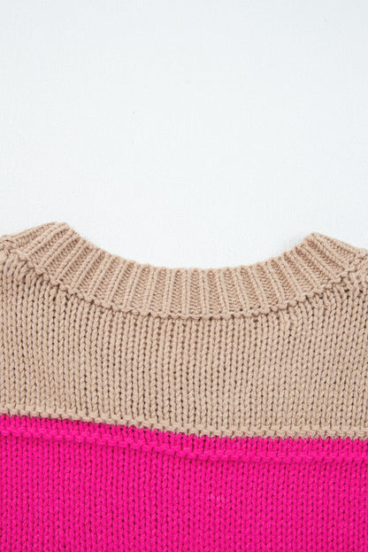 Khaki Stripe Color Block PLus Size Drop Shoulder Sweater