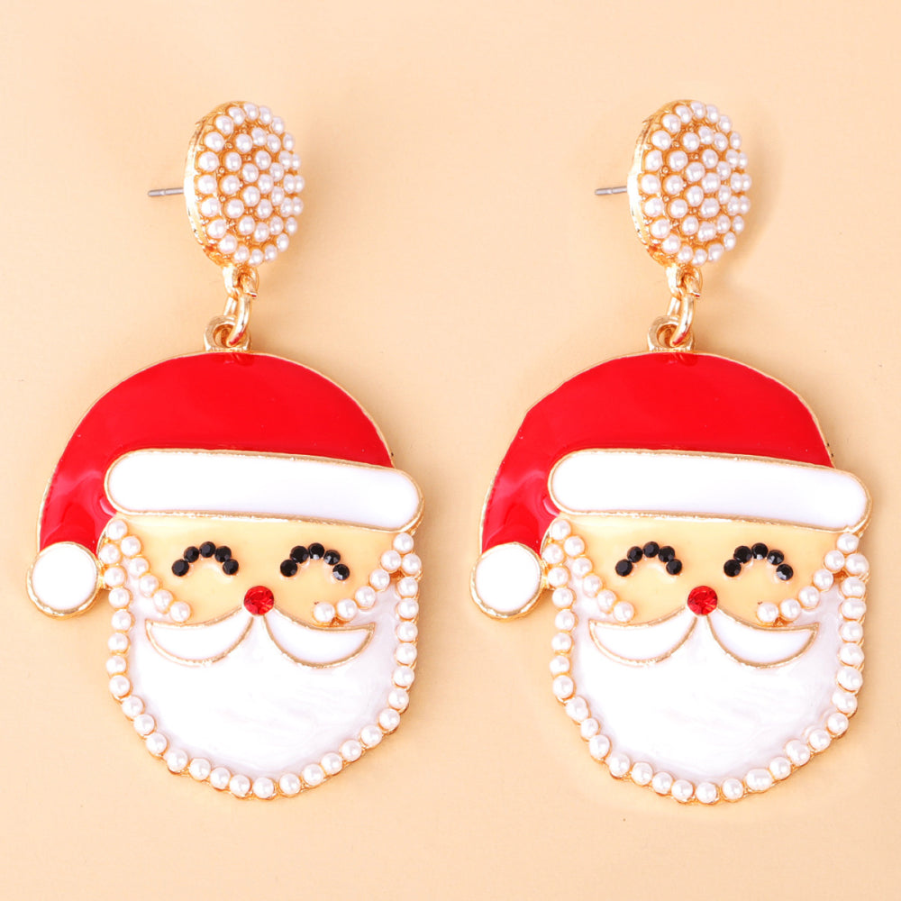 Rhinestone Alloy Santa Earrings