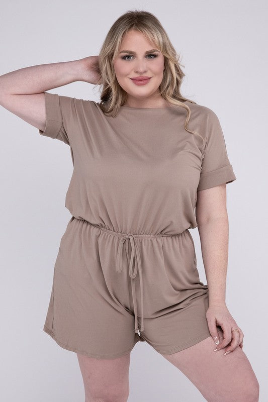ZENANA Plus Brushed DTY Romper with Pockets