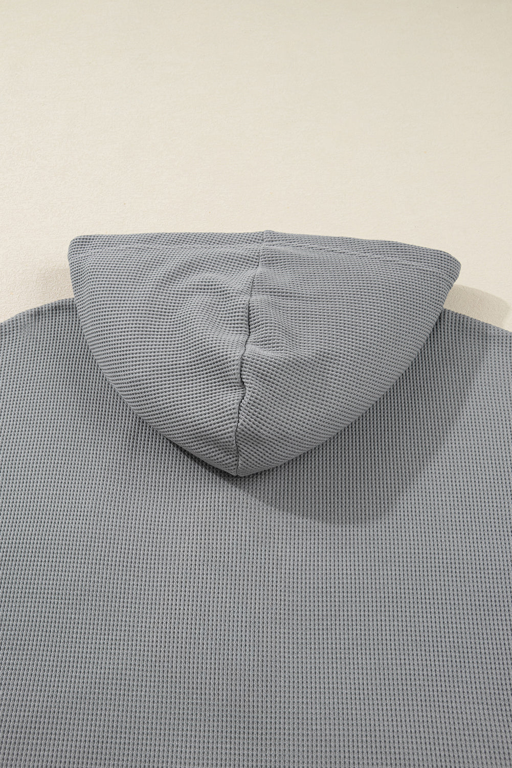 Gray Mixed Pattern Waffle Knit Patchwork Half Buttons Plus Hooded Top