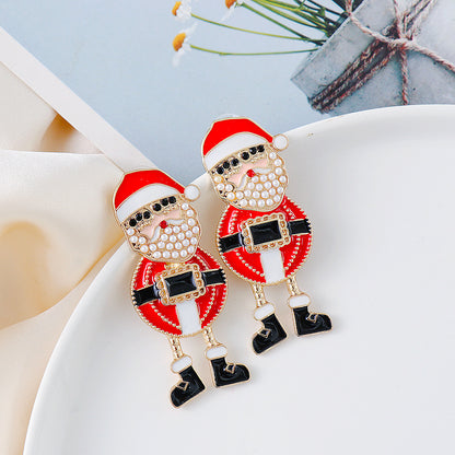 Rhinestone Alloy Santa Earrings