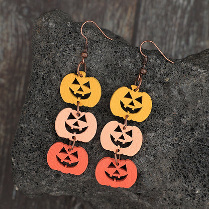 Wooden Contrast Pumpkin Earrings