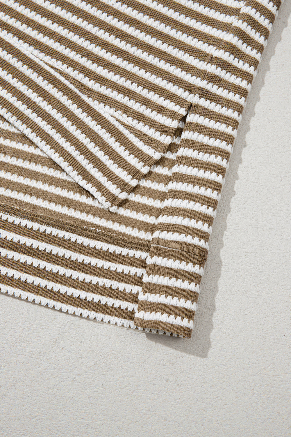 Khaki Stripe Textured Dolman Sleeve High Low Plus Size Top