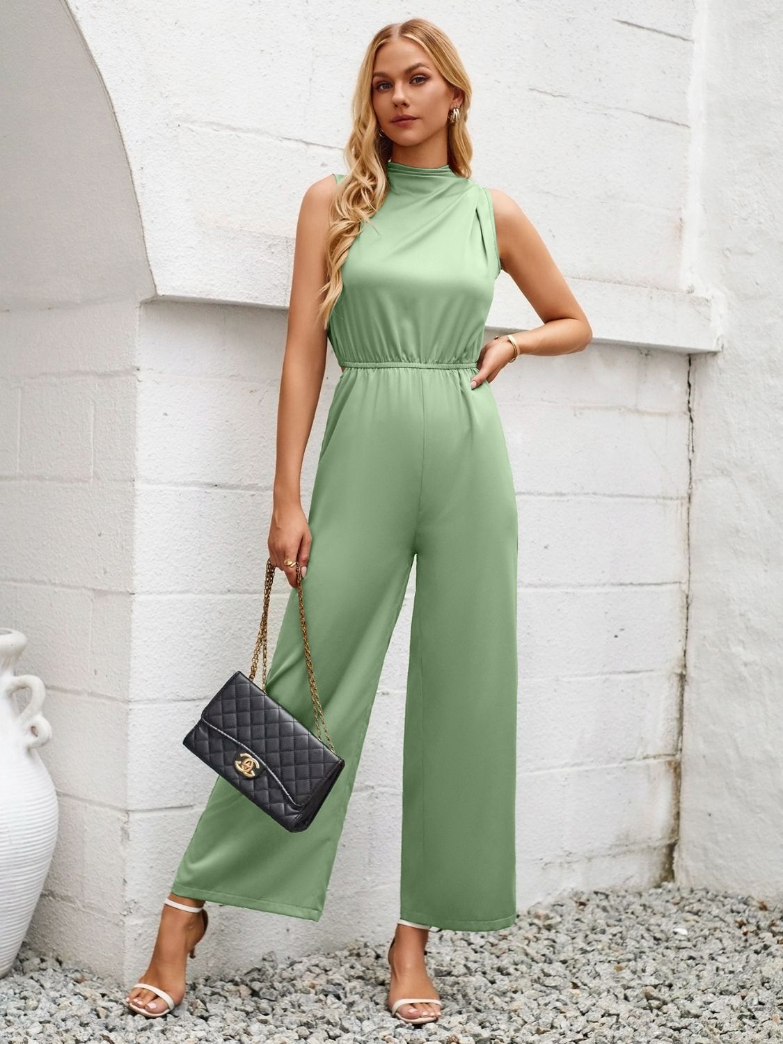 Cutout Tied Wide Leg Sleeveless Jumpsuit