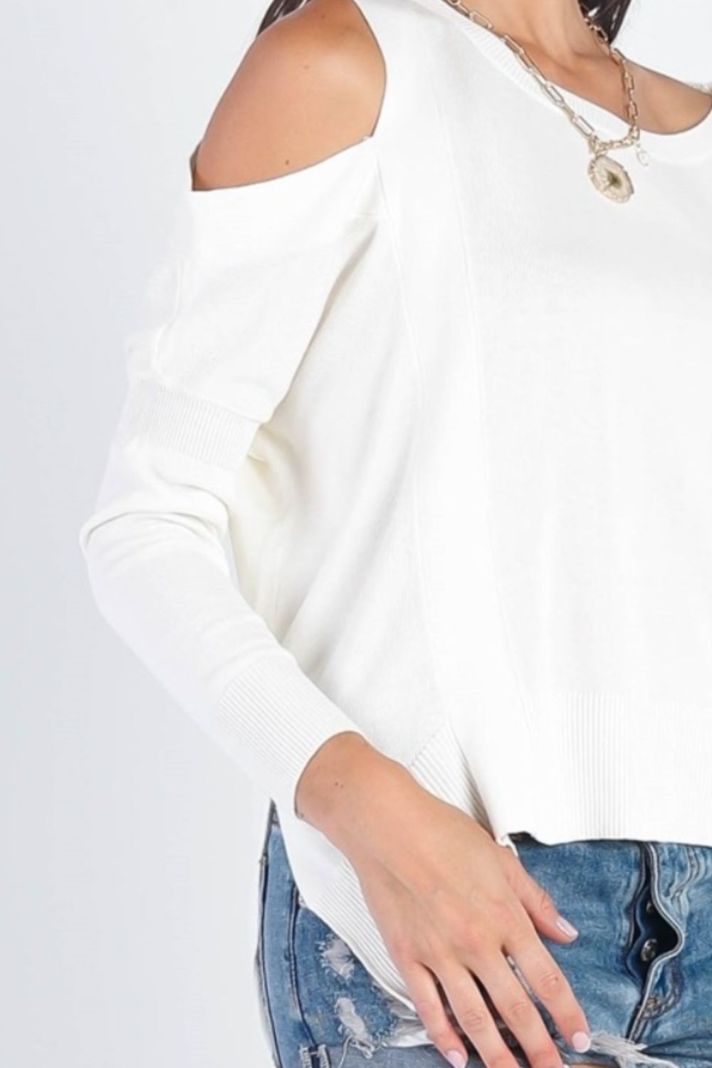 UNIQ Cold Shoulder Long Sleeve Knit Top