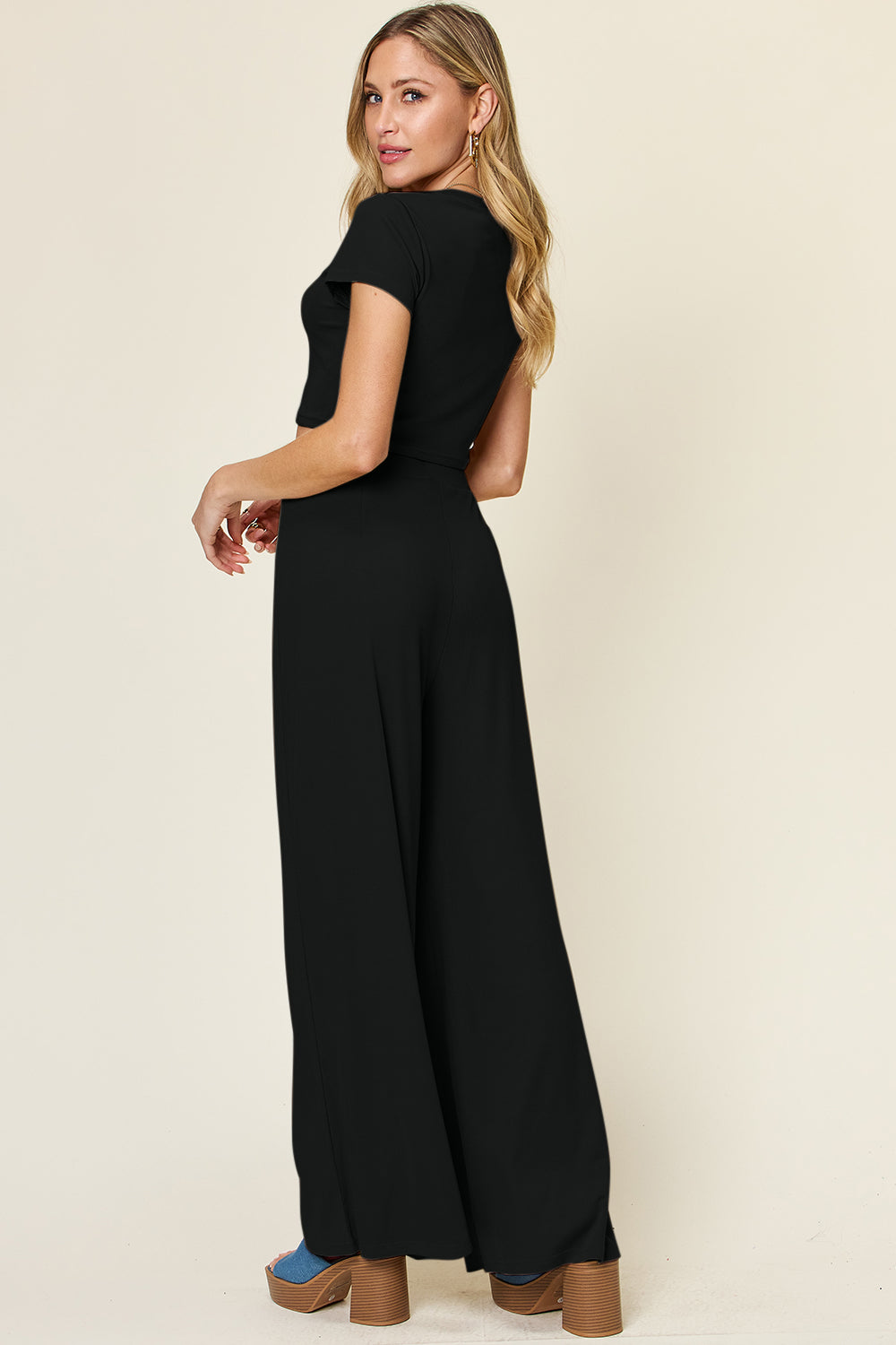 Double Take Full Size Round Neck Top and Pants Set