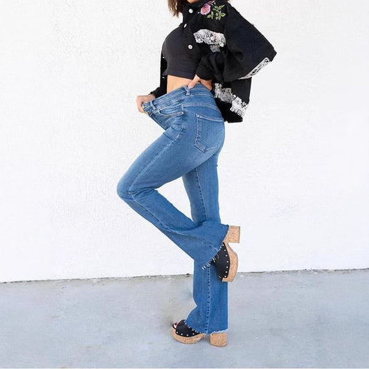 Women's High Waist Straight Double Button Jeans