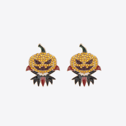 Demon Pumpkin Rhinestone Alloy Earrings