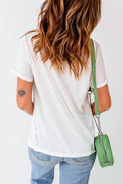 White Playful Ghost Patched Cotton Blend T Shirt