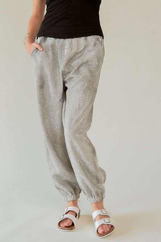 Davi & Dani Rhinestone Elastic Waist Joggers