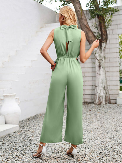 Cutout Tied Wide Leg Sleeveless Jumpsuit