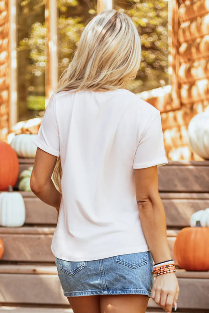 Pumpkin Round Neck Short Sleeve T-Shirt