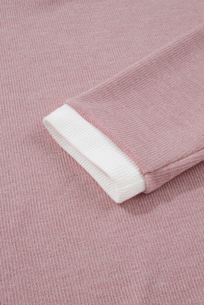 Light Pink Contrast Trim Knitted Drop Shoulder Plus Size Top