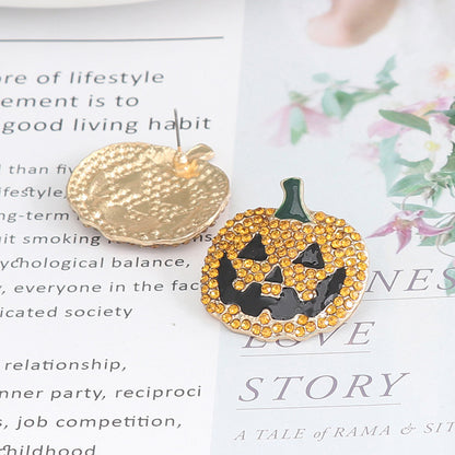 Demon Pumpkin Rhinestone Alloy Earrings