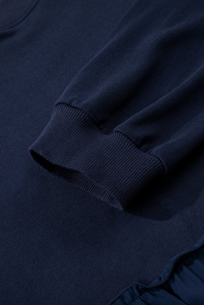 Navy Blue Tiered Ruffle Ribbed Crew Neck Pullover Plus Size Top