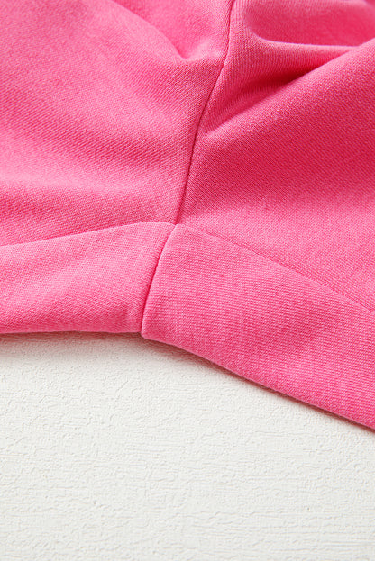 Bright Pink Plus Size Henley Drop Shoulder Pullover and Jogger Pants Two Piece Set