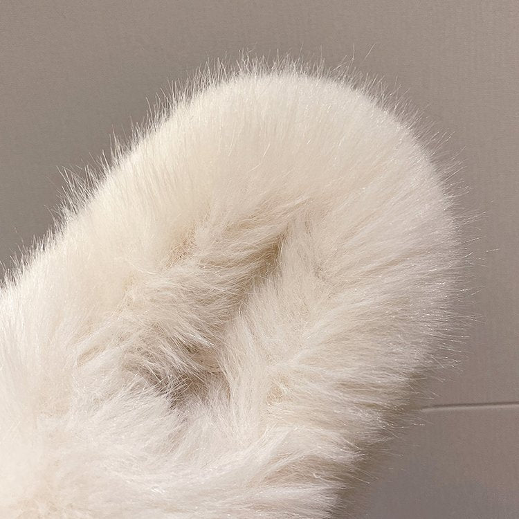 Fuzzy Open Toe Platform Slippers