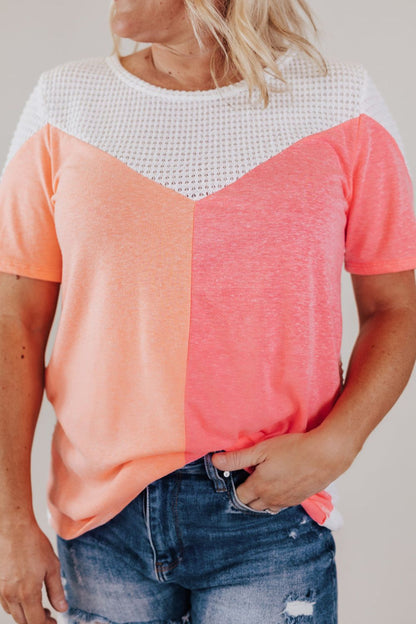 Plus Size Color Block Round Neck Short Sleeve T-Shirt