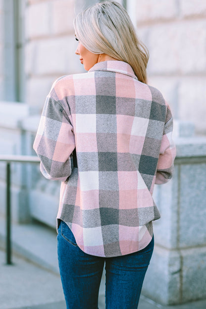 Plaid Button Up Dropped Shoulder Jacket