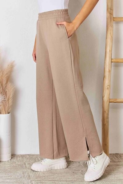 RISEN Wide Waistband Slit Wide Leg Pants