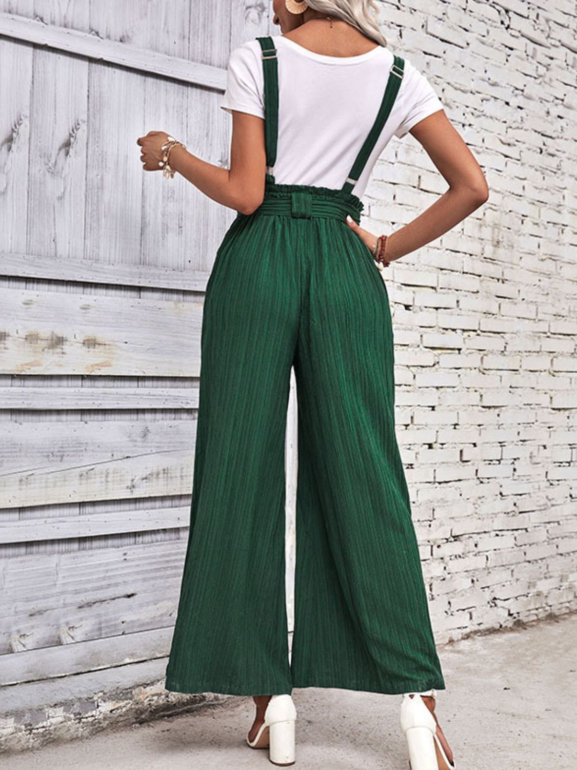 Tie Belt Wide Leg Overalls - Make'm Blush Boutique 