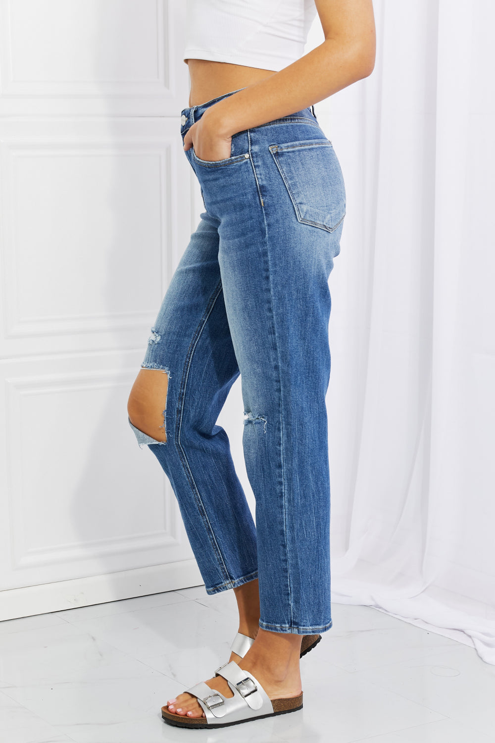 RISEN Full Size Emily High Rise Relaxed Jeans - Make'm Blush Boutique 