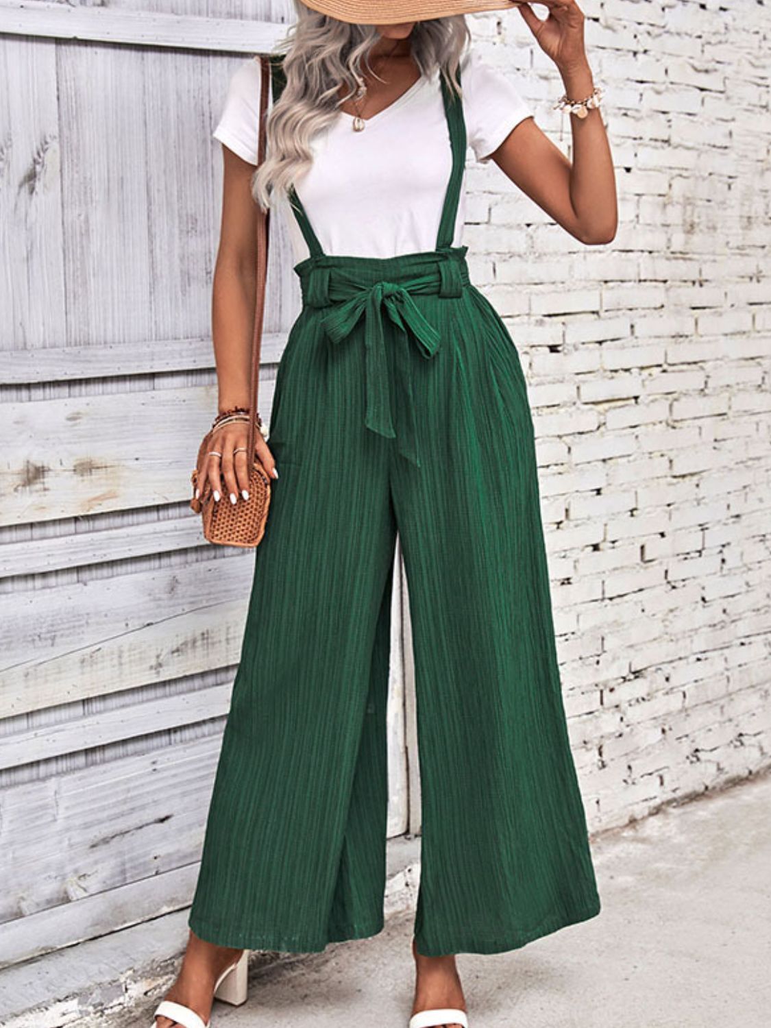 Tie Belt Wide Leg Overalls - Make'm Blush Boutique 