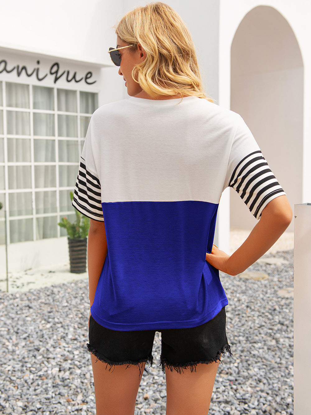 Striped Color Block Round Neck Tee - Make'm Blush Boutique 