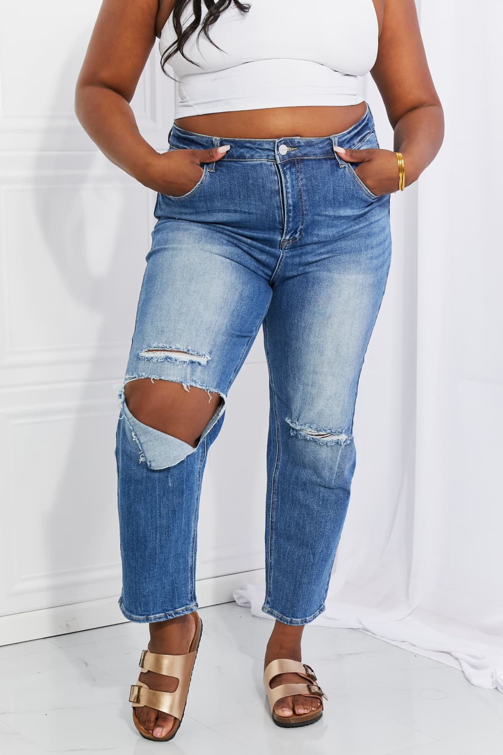 RISEN Full Size Emily High Rise Relaxed Jeans - Make'm Blush Boutique 